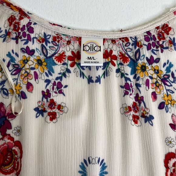 Bila Floral Open Front Cardigan Kimono Cream Boho Crinkle Rayon Women Size M/L - Picture 7 of 12